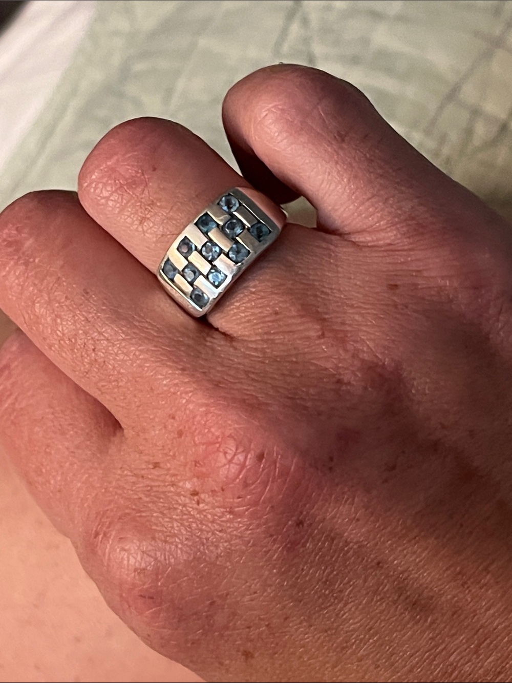 KARL LAINE Blue Topaz Checkerboard Retro Sterling ring - size 5 - Picture 11 of 16